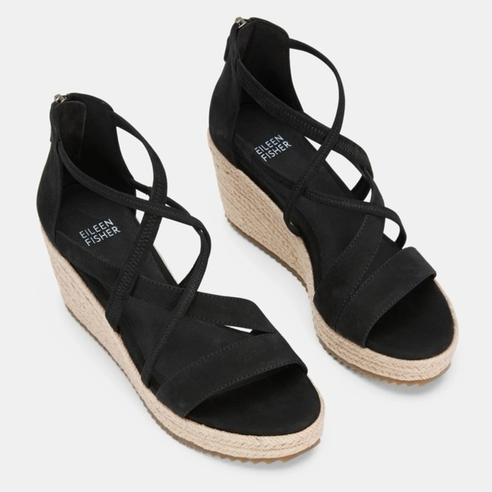 Eileen Fisher Wanda Tumbled Nubuck Espadrille In Black